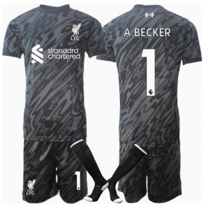 Liverpool Alisson Becker #1 Brankářské Dětské Domácí dres komplet 2024-25 Krátký Rukáv (+ trenýrky)